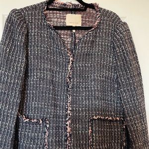 Rebecca Taylor blue and pink frayed edge blazer.  Size 14